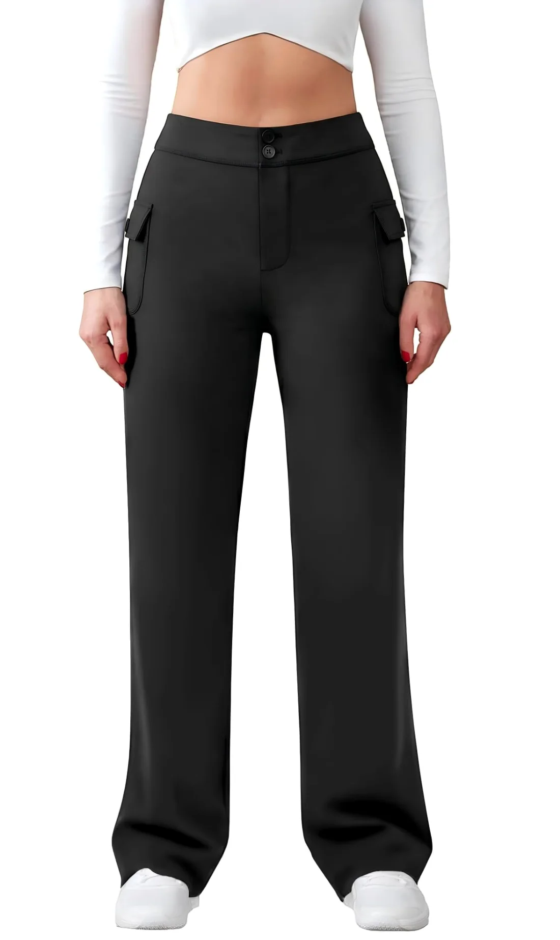 JEKAOYI Flap Pocket Bootcut Dress Pant in Coal Black