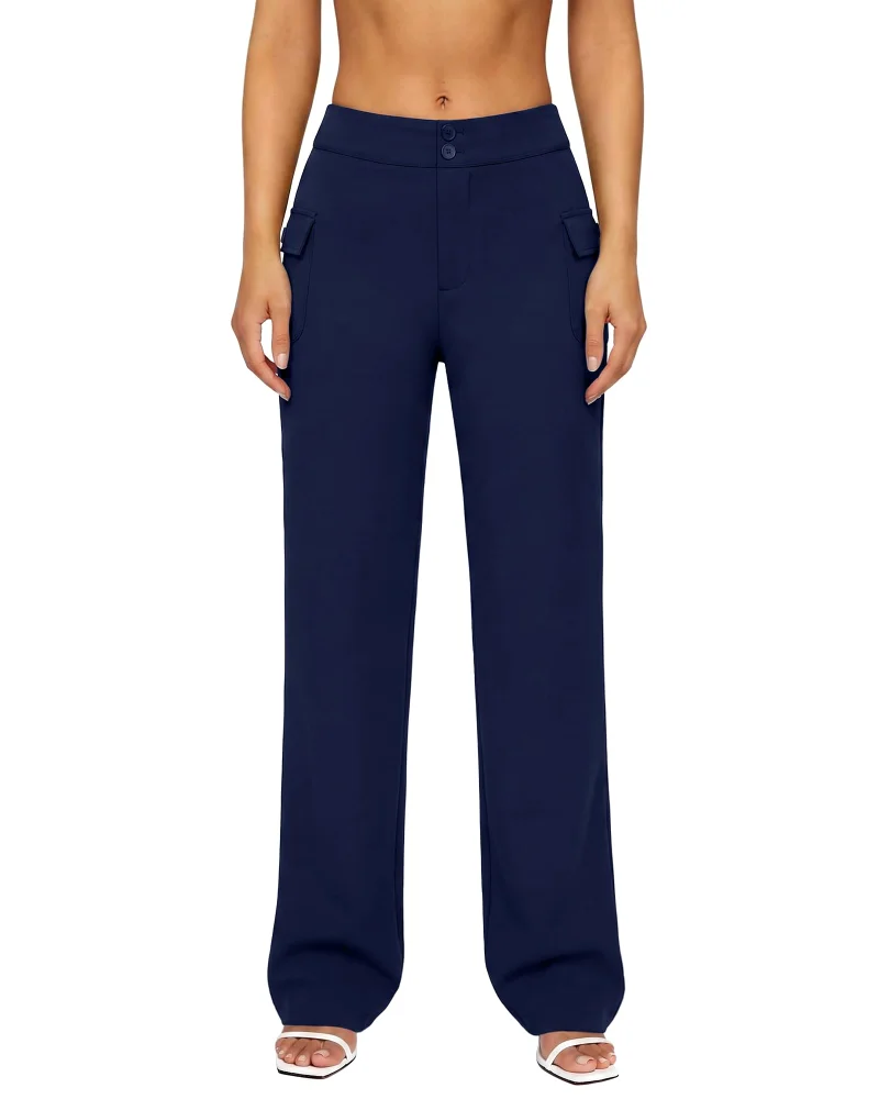 JEKAOYI Flap Pocket Bootcut Dress Pant in Dark Blue
