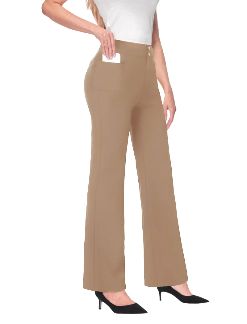JEKAOYI Flap Pocket Bootcut Dress Pant in Dark Coffee