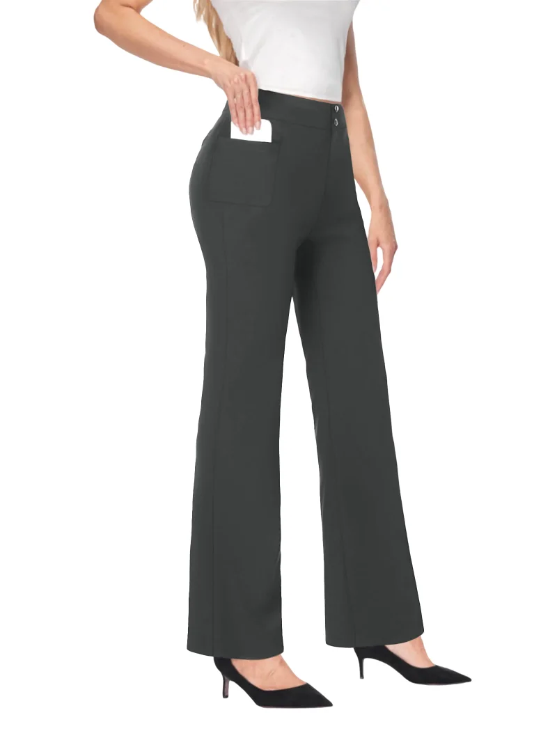 JEKAOYI Flap Pocket Bootcut Dress Pant in Dark Grey