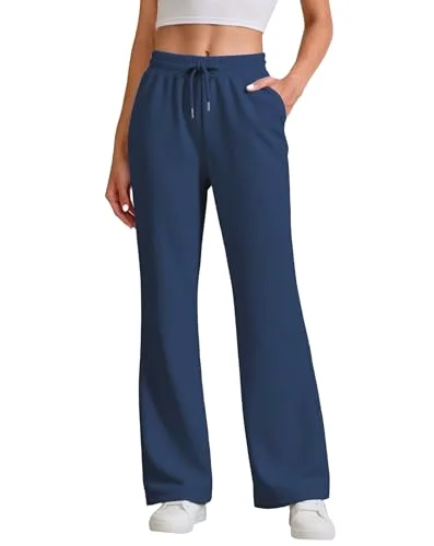JEKAOYI Flared Cotton-Blend Sweatpant in Navy Blue