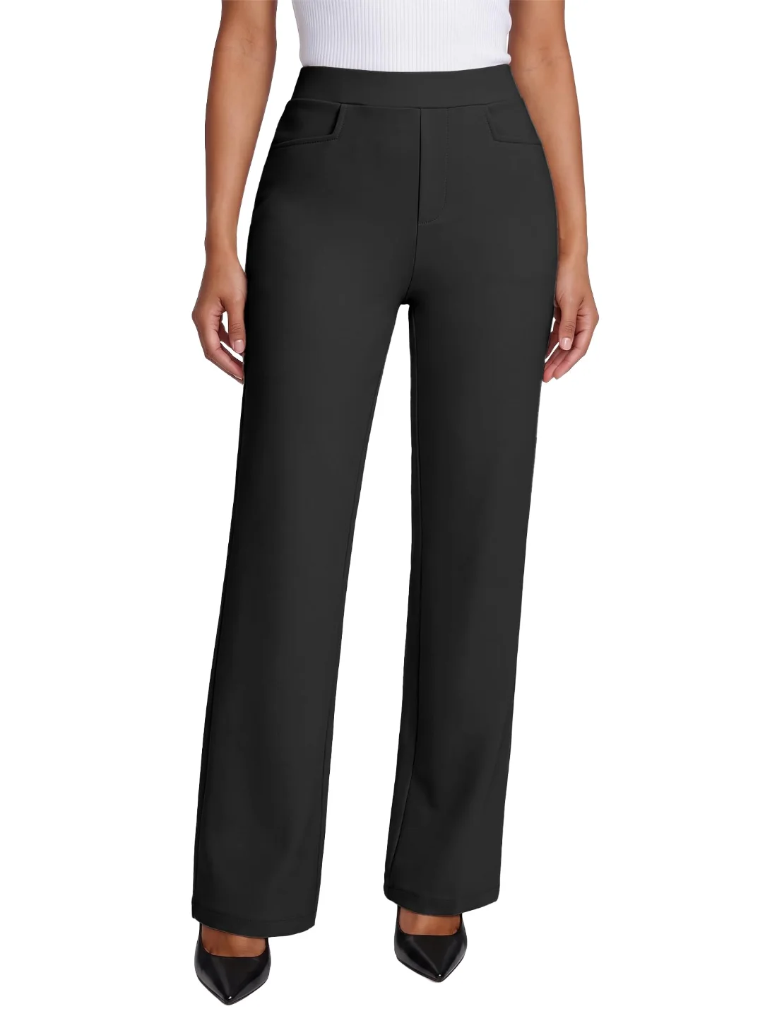 JEKAOYI Flat Front Straight Leg Dress Pant in Black
