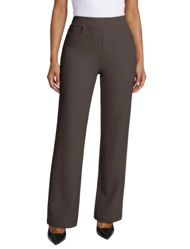 JEKAOYI Flat Front Straight Leg Dress Pant in Brown
