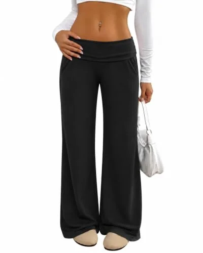 JEKAOYI Fold-Over Waist Yoga Pant in Black