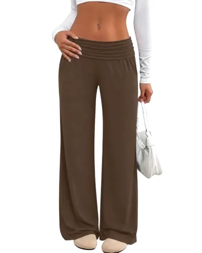 JEKAOYI Fold-Over Waist Yoga Pant in Brown