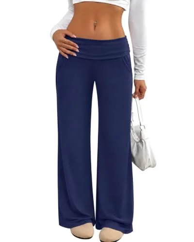 JEKAOYI Fold-Over Waist Yoga Pant in Navy Blue