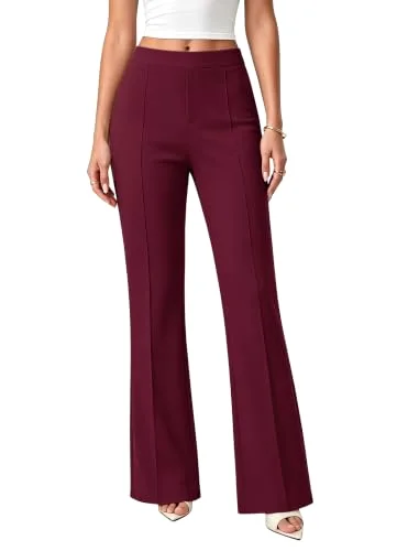 JEKAOYI Front Seam Bootcut Dress Pant in Burgundy