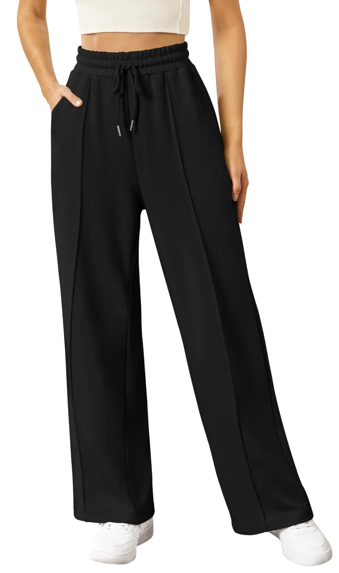 JEKAOYI Front Seam Wide Leg Sweatpant in Black