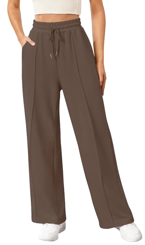 JEKAOYI Front Seam Wide Leg Sweatpant in Coffee