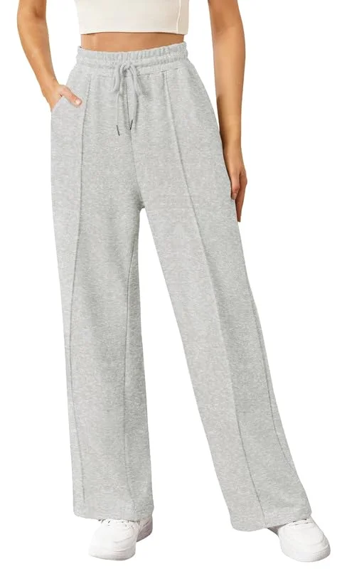 JEKAOYI Front Seam Wide Leg Sweatpant in Light Grey
