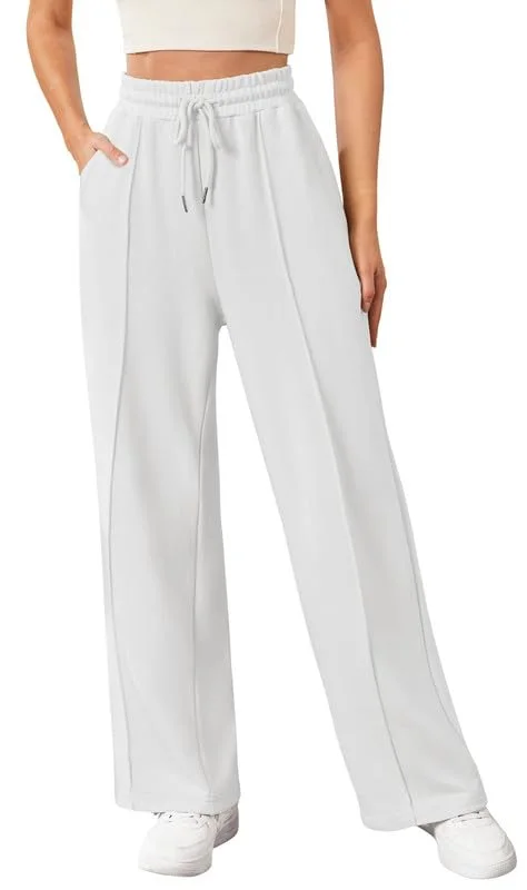 JEKAOYI Front Seam Wide Leg Sweatpant in White