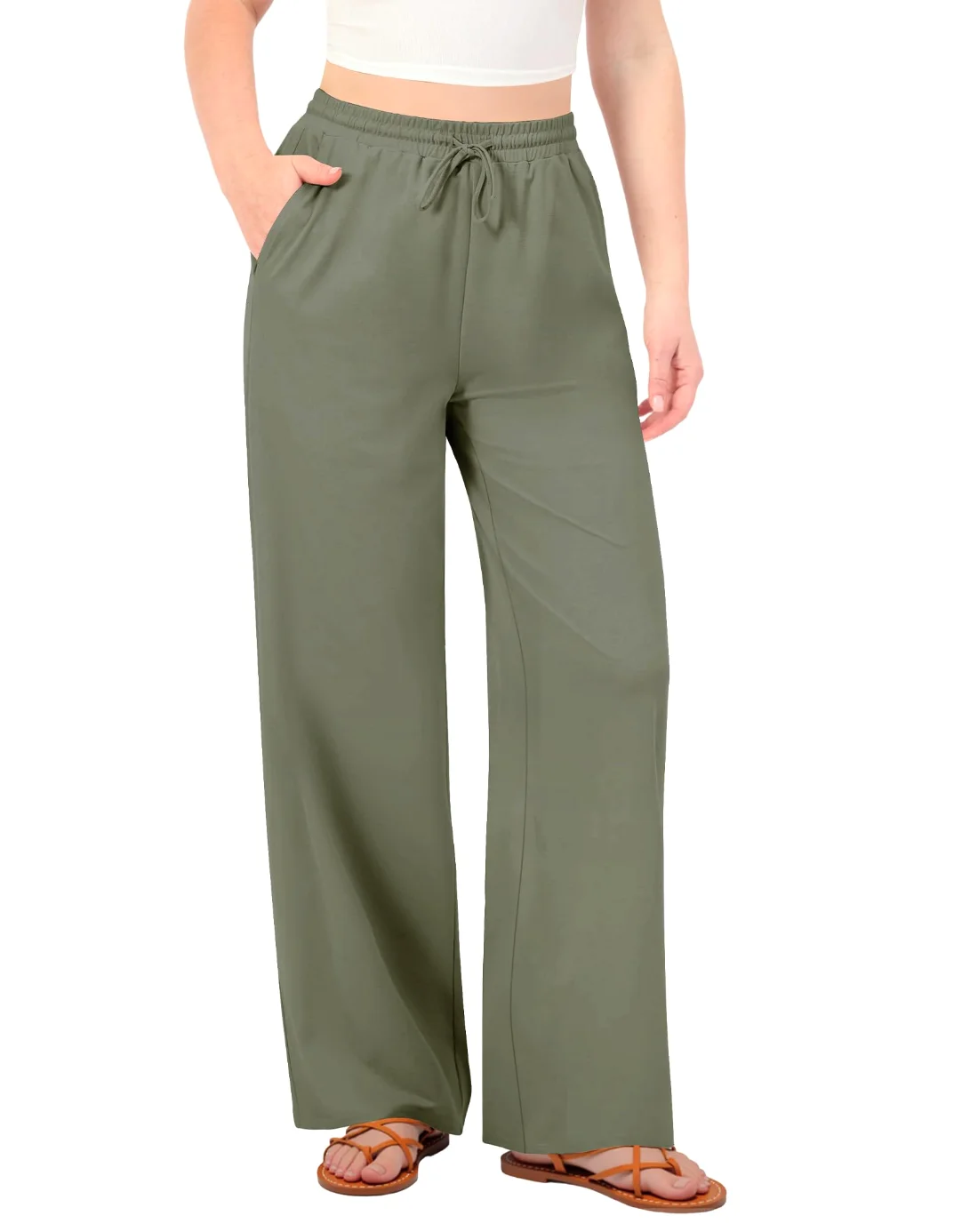 JEKAOYI High-Rise Palazzo Pant in Army Green