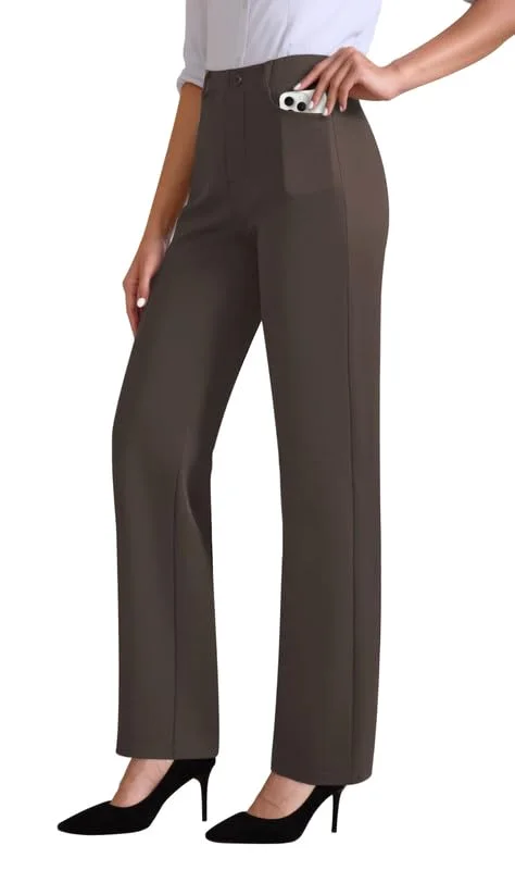 JEKAOYI High-Rise Pull-On Work Pant in Brown