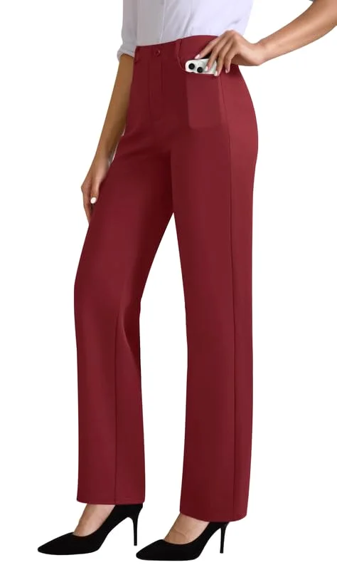JEKAOYI High-Rise Pull-On Work Pant in Burgundy