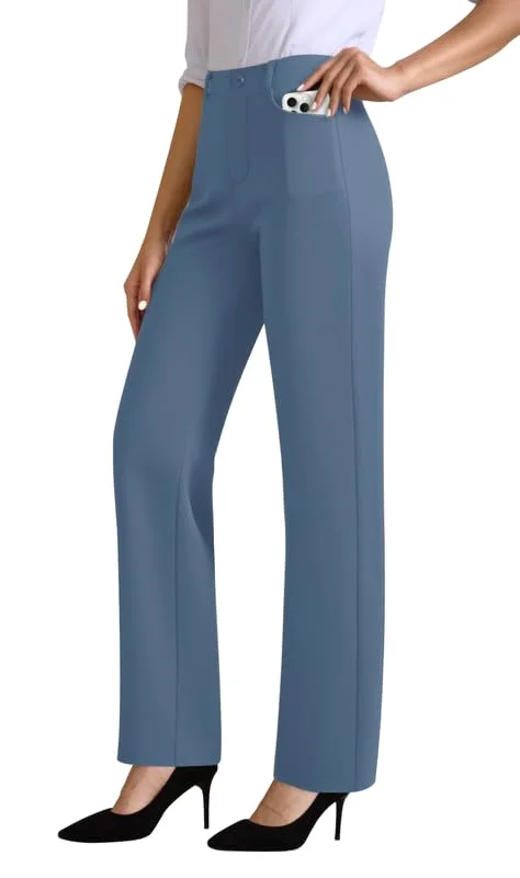 JEKAOYI High-Rise Pull-On Work Pant in Dusty Blue