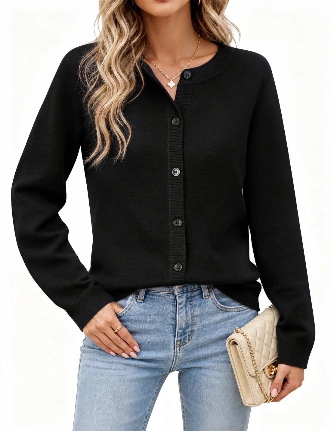 JEKAOYI Lightweight Button Cardigan in Black