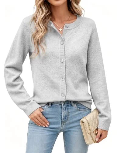 JEKAOYI Lightweight Button Cardigan in Light Grey