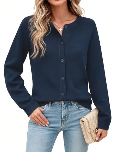 JEKAOYI Lightweight Button Cardigan in Navy