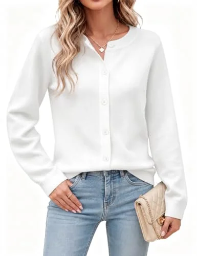 JEKAOYI Lightweight Button Cardigan in White