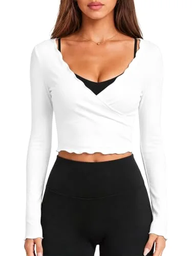 JEKAOYI Long Sleeve Wrap Top in White