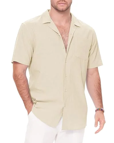 JEKAOYI Men's Guayabera Shirt in Apricot