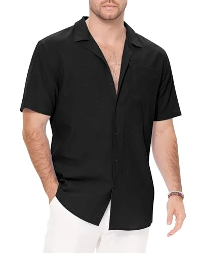 JEKAOYI Men's Guayabera Shirt in Black