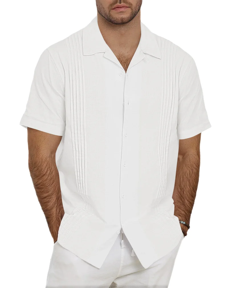 JEKAOYI Men's Guayabera Shirt in White