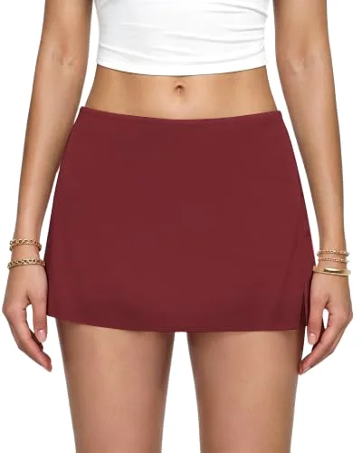 JEKAOYI Micro Mini Pencil Skort in Wine Red
