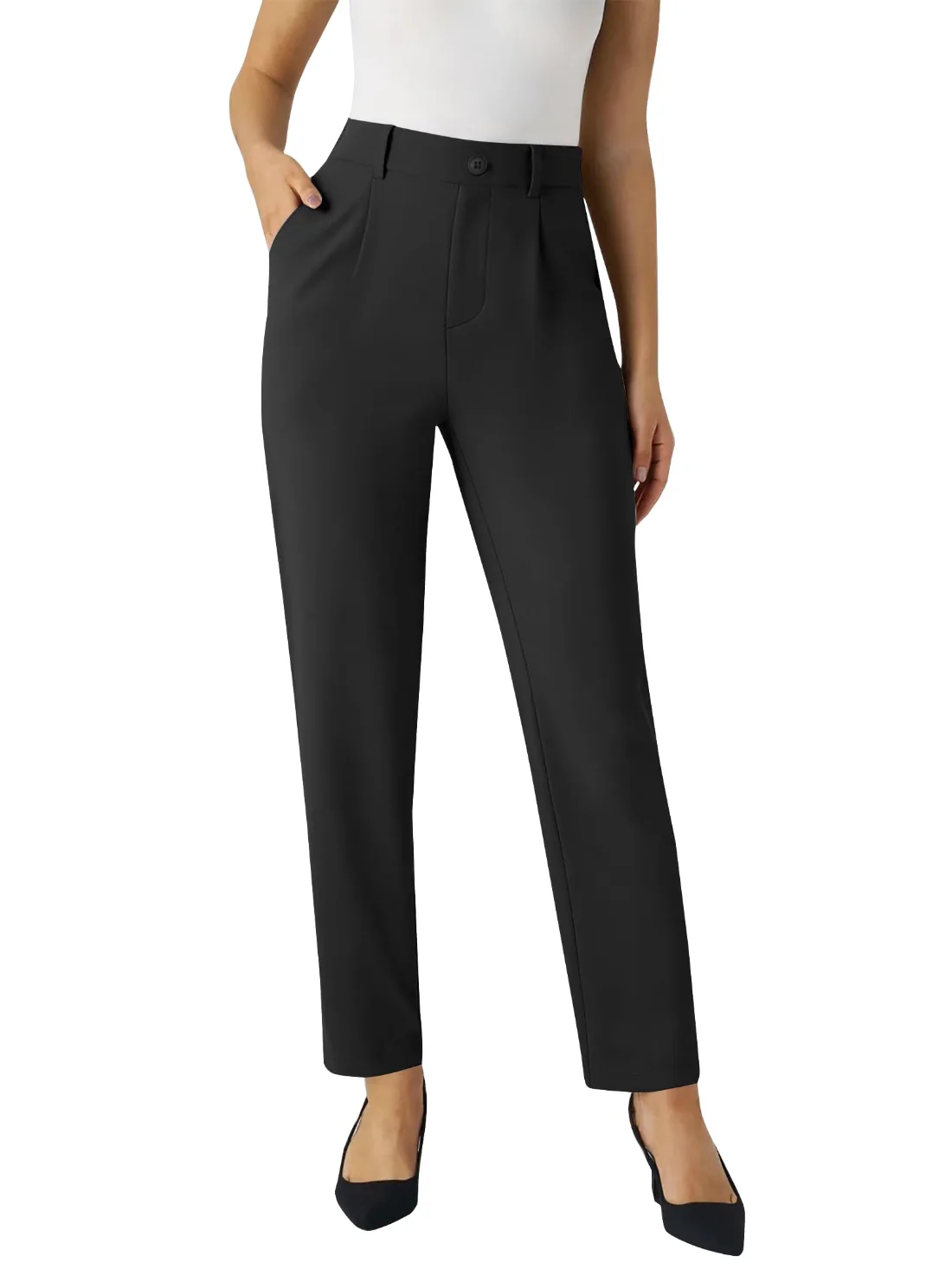 JEKAOYI Pleated Front Office Slack in Black