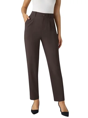 JEKAOYI Pleated Front Office Slack in Brown