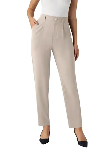 JEKAOYI Pleated Front Office Slack in Khaki