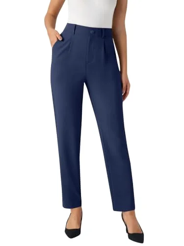 JEKAOYI Pleated Front Office Slack in Navy Blue