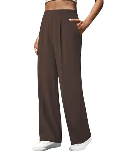JEKAOYI Center Crease Wide Leg Dress Pant in Brown