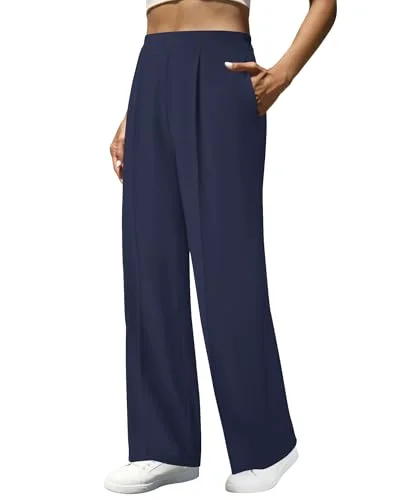 JEKAOYI Center Crease Wide Leg Dress Pant in Navy