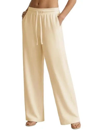JEKAOYI Pleated Linen-Blend Wide Leg Pant in Apricot