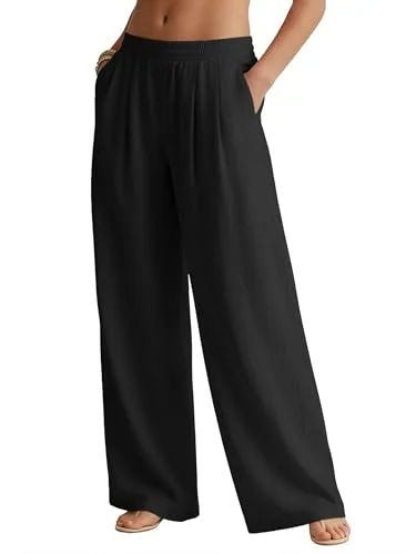 JEKAOYI Pleated Linen-Blend Wide Leg Pant in Black