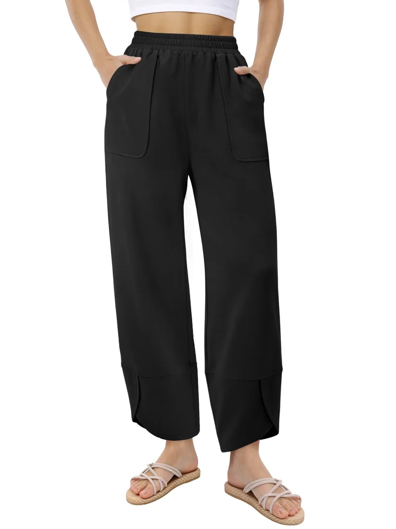 JEKAOYI Pleated Linen-Blend Wide Leg Pant in Carbon Black