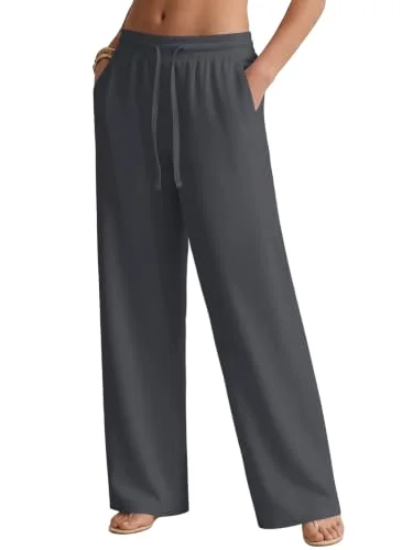 JEKAOYI Pleated Linen-Blend Wide Leg Pant in Dark Gray