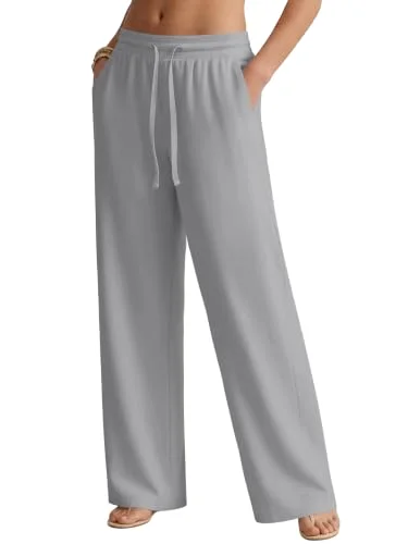 JEKAOYI Pleated Linen-Blend Wide Leg Pant in Gray