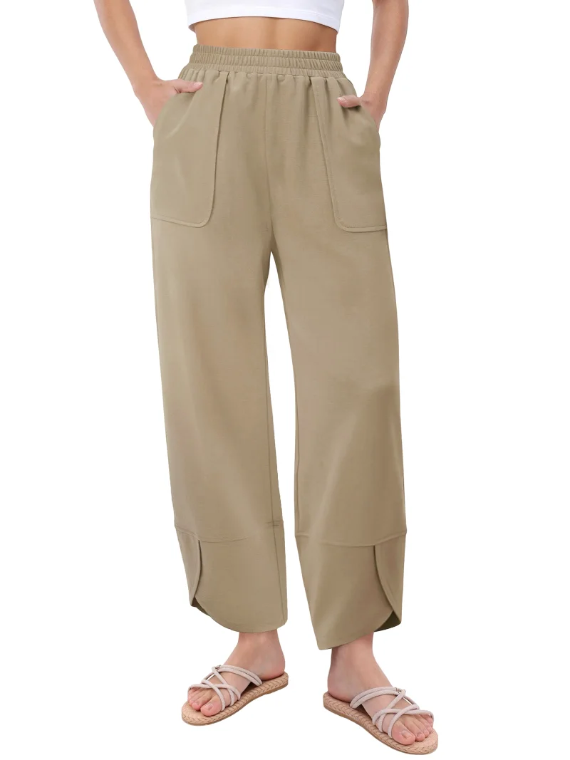 JEKAOYI Pleated Linen-Blend Wide Leg Pant in Light Khaki