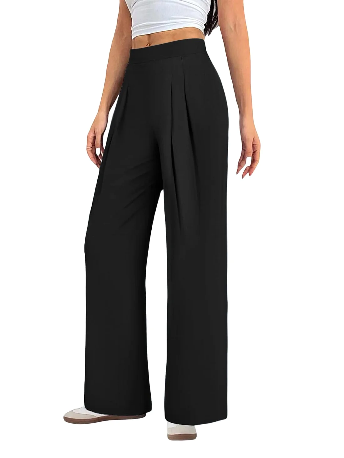 JEKAOYI Pleated Pull-On Palazzo Pant in Black