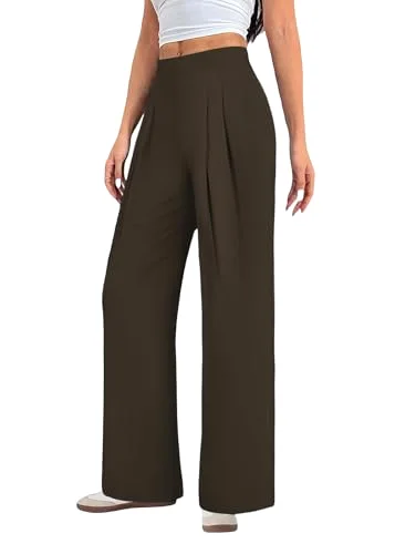 JEKAOYI Pleated Pull-On Palazzo Pant in Brown
