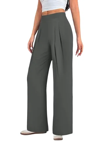 JEKAOYI Pleated Pull-On Palazzo Pant in Dark Grey