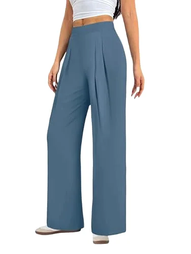JEKAOYI Pleated Pull-On Palazzo Pant in Dusty Blue