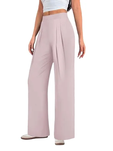 JEKAOYI Pleated Pull-On Palazzo Pant in Dusty Pink