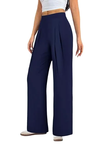 JEKAOYI Pleated Pull-On Palazzo Pant in Navy