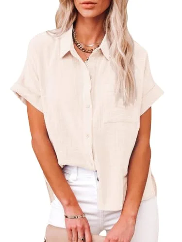 JEKAOYI Pocket Short Sleeve Beach Shirt in Apricot