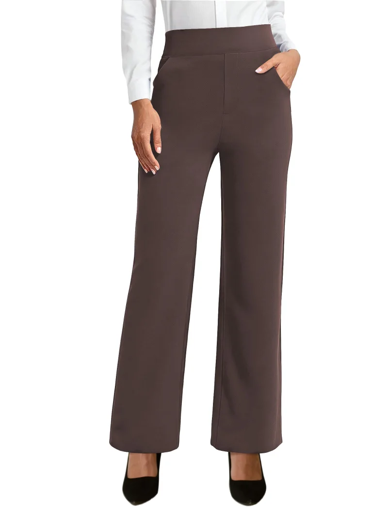 JEKAOYI Pull-On Wide Leg Dress Pant in Brown