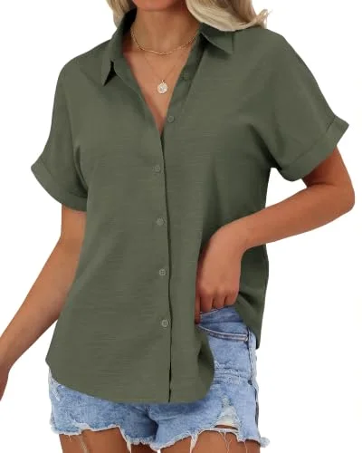 JEKAOYI Roll-Tab Short Sleeve Shirt in Army Green