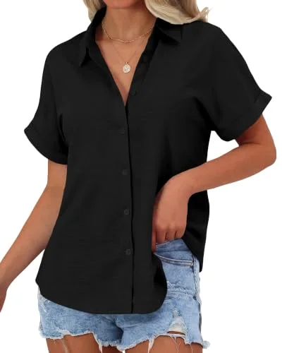 JEKAOYI Roll-Tab Short Sleeve Shirt in Black